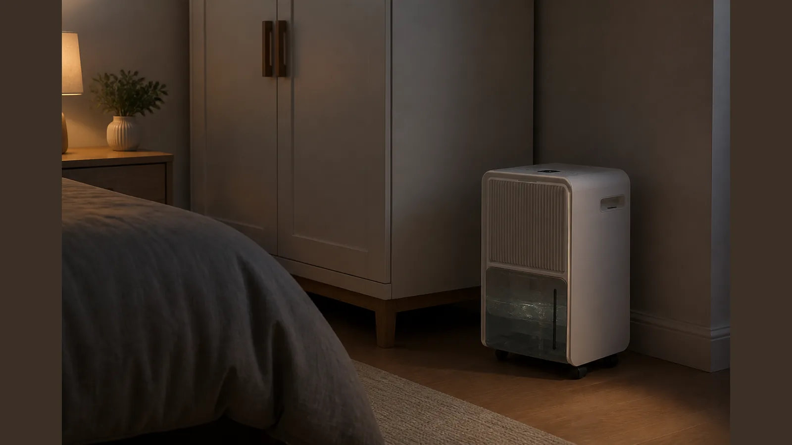 Illustration for quiet dehumidifier for UK bedroom flats